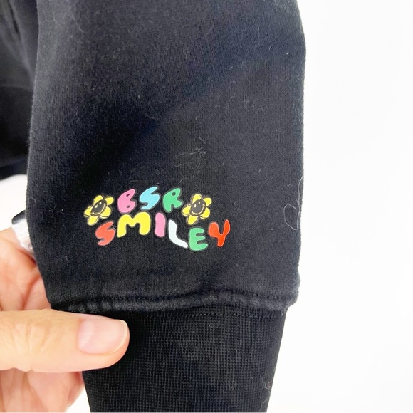 BSR BY SAMII RYAN SMILEY X CAUTION SMILES BLACK FLORAL HOODIE SWEATSHIRT MEDIUM - Picture 8 of 10